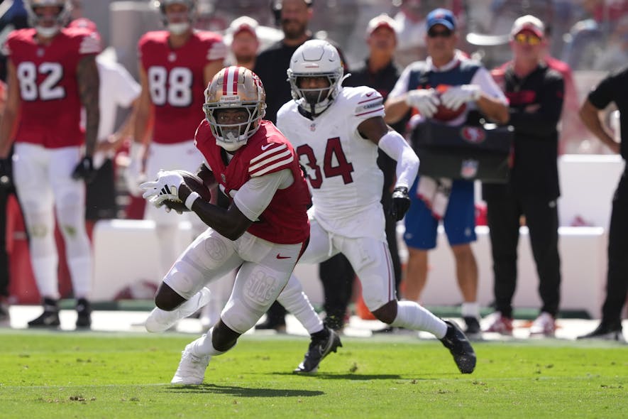 © Darren Yamashita-Imagn Images, brandon aiyuk, wide receiver rankings, footballguys