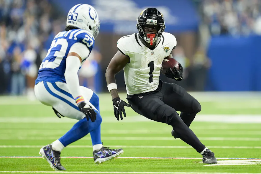 &copy; Mykal McEldowney/IndyStar / USA TODAY NETWORK via Imagn Images Travis Etienne New Orleans Saints