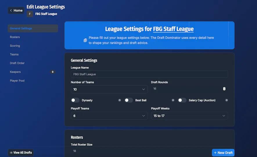 Draft Dominator Basic Settings